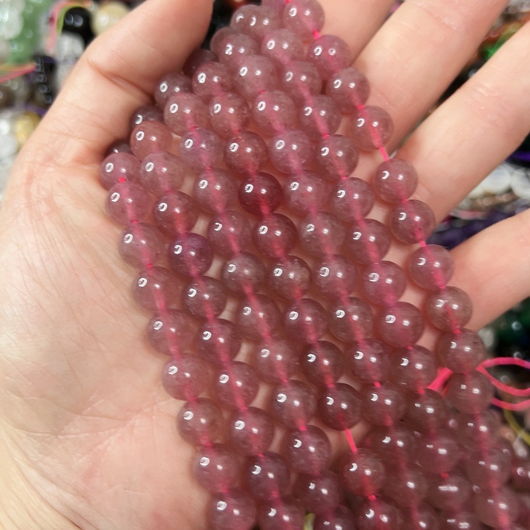 玛瑙/玉髓未镶嵌珠宝半成品，卡8鸽血红草莓晶一条