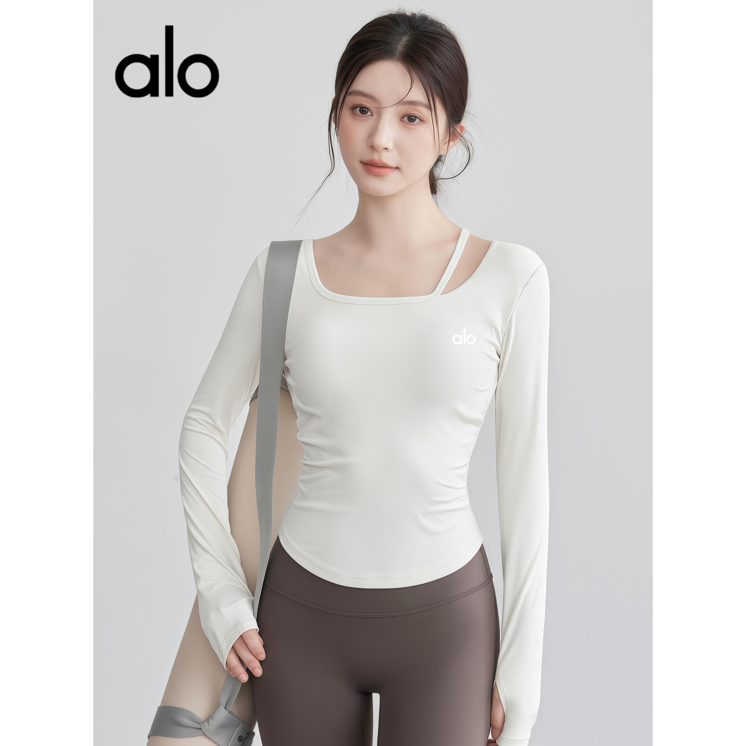 撤柜Alo健身上衣女含胸垫瑜伽服长袖运动训练罩衫收腰显瘦训练服