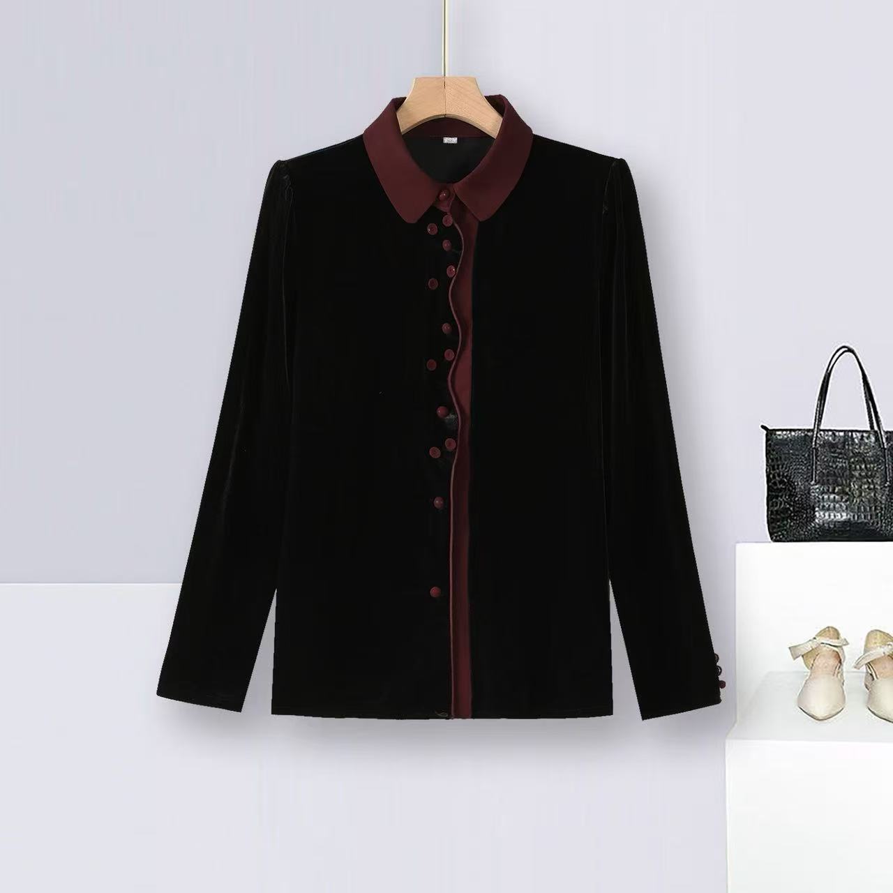 (青荷专属)28新中式时尚复古拼接打底上衣