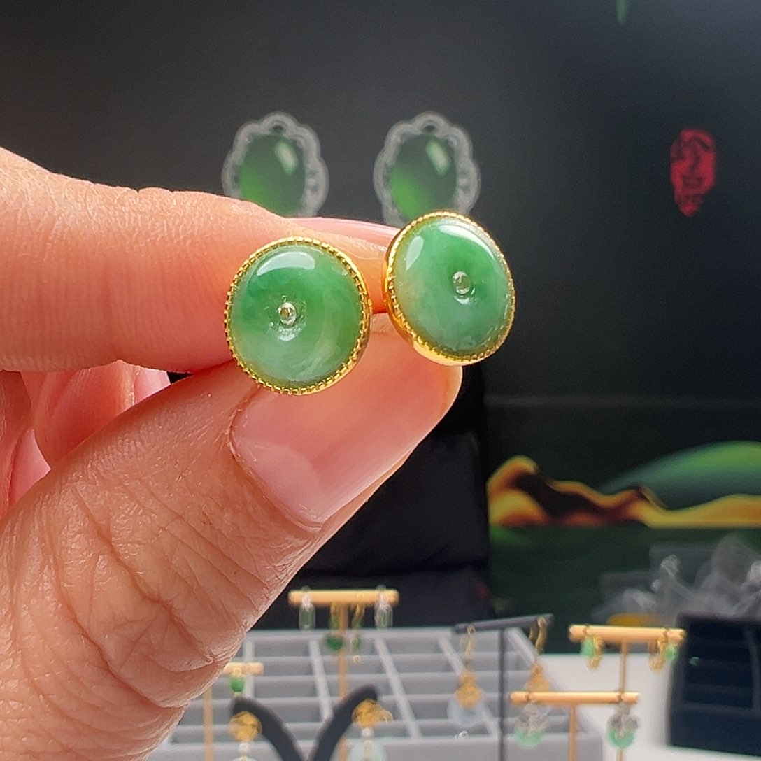 银S925镶嵌翡翠耳饰