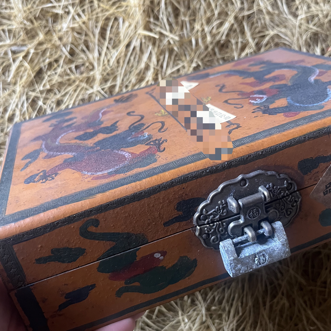 【闪购商品】30福利贡双龙黄漆器大长盒子完整复古风