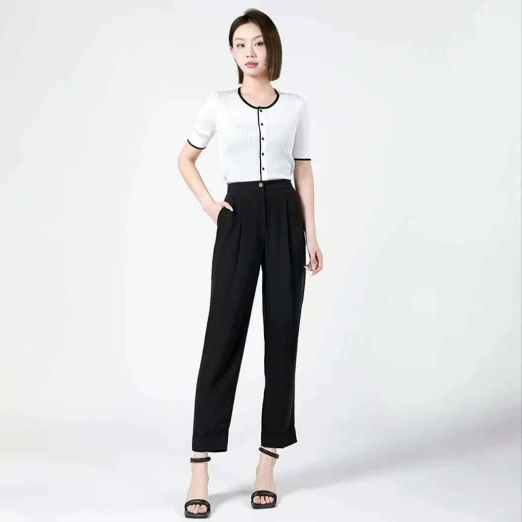 高腰哈伦烟管直筒九分休闲裤1100100