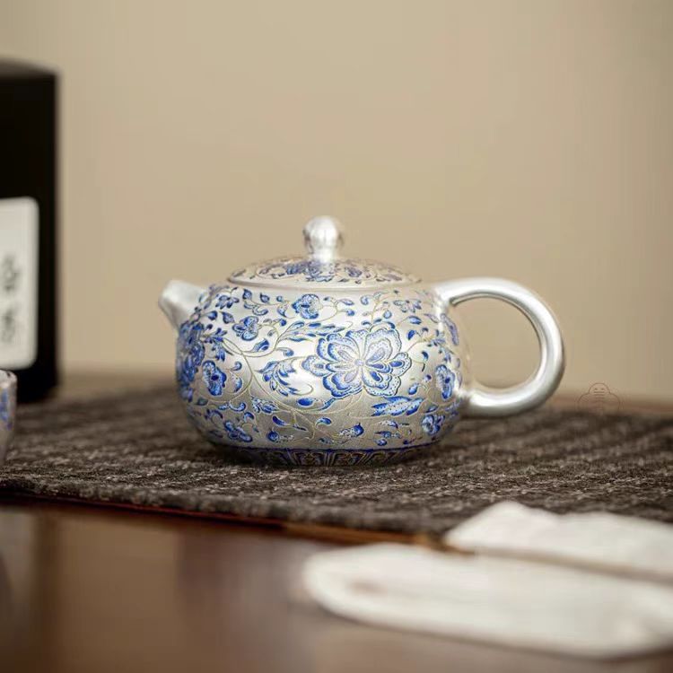 友名 瓷胎包银珐青花瓷胎包银西施壶一壶四杯轻奢送礼茶具-2115