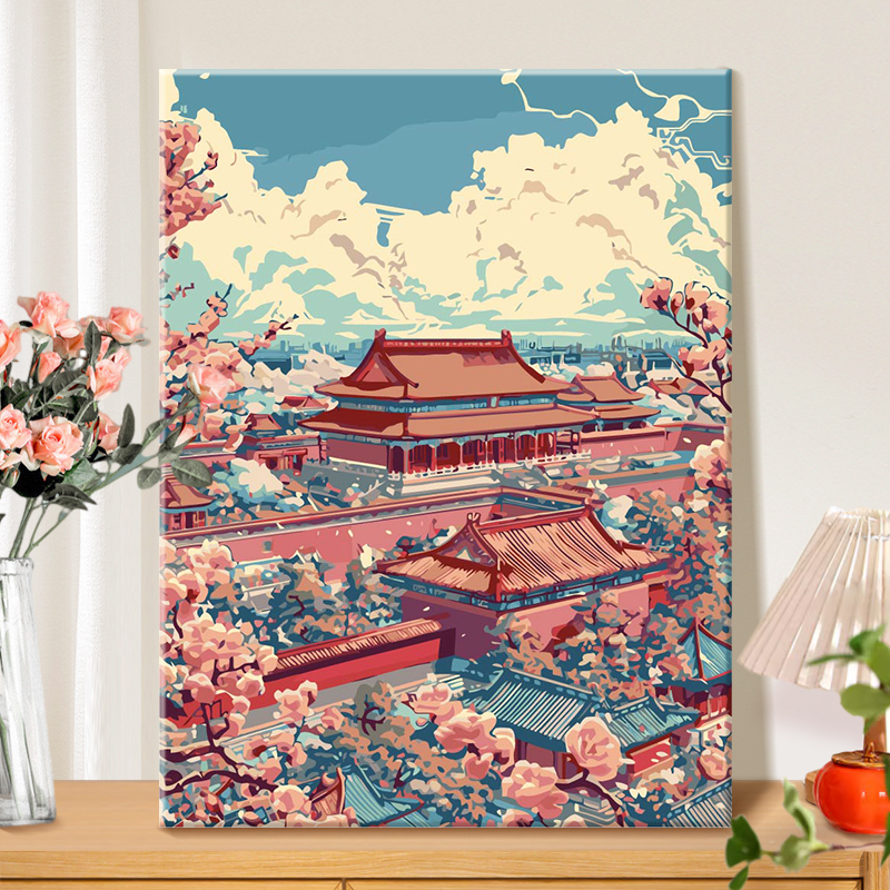 故宫上海|diy数字油画丙烯填充手绘插画治愈系减压油彩涂色画填色