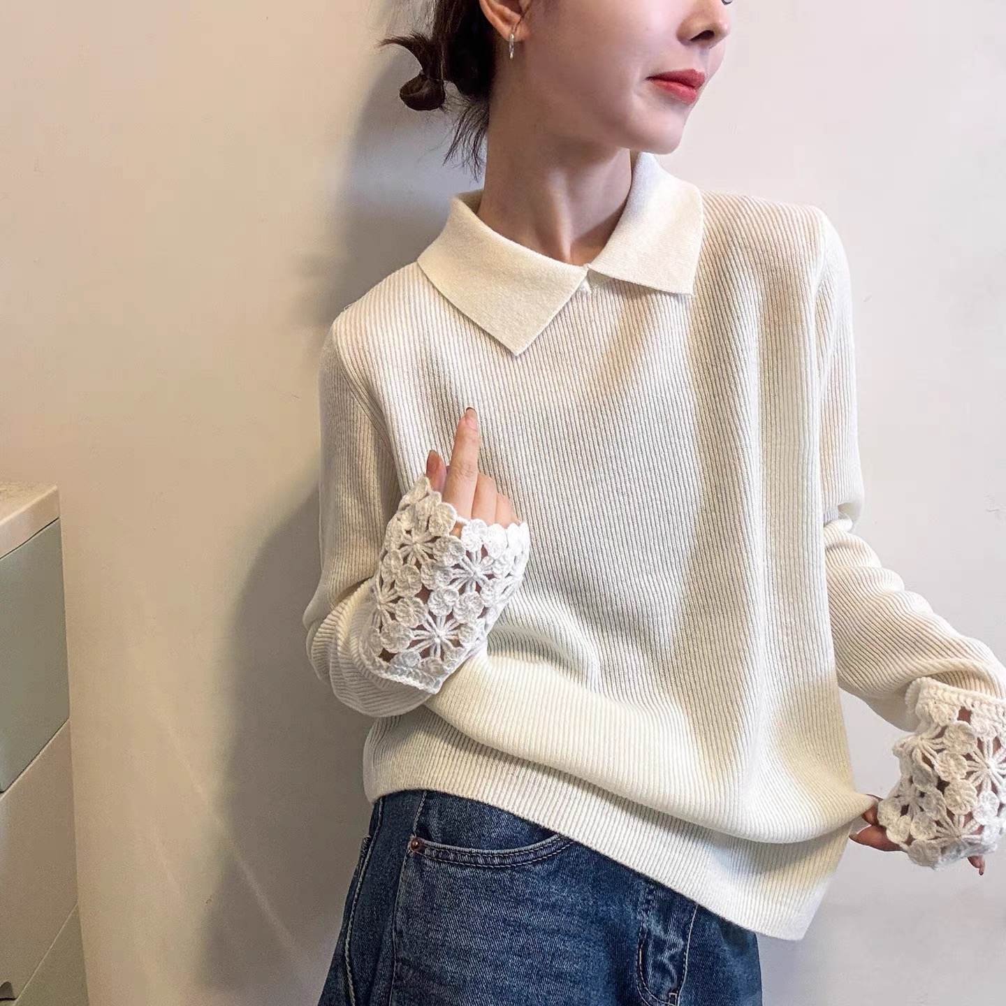 MEIZHENZI【小仙女2.0】100绵羊毛|冬装复古polo领针织衫女打底毛衣