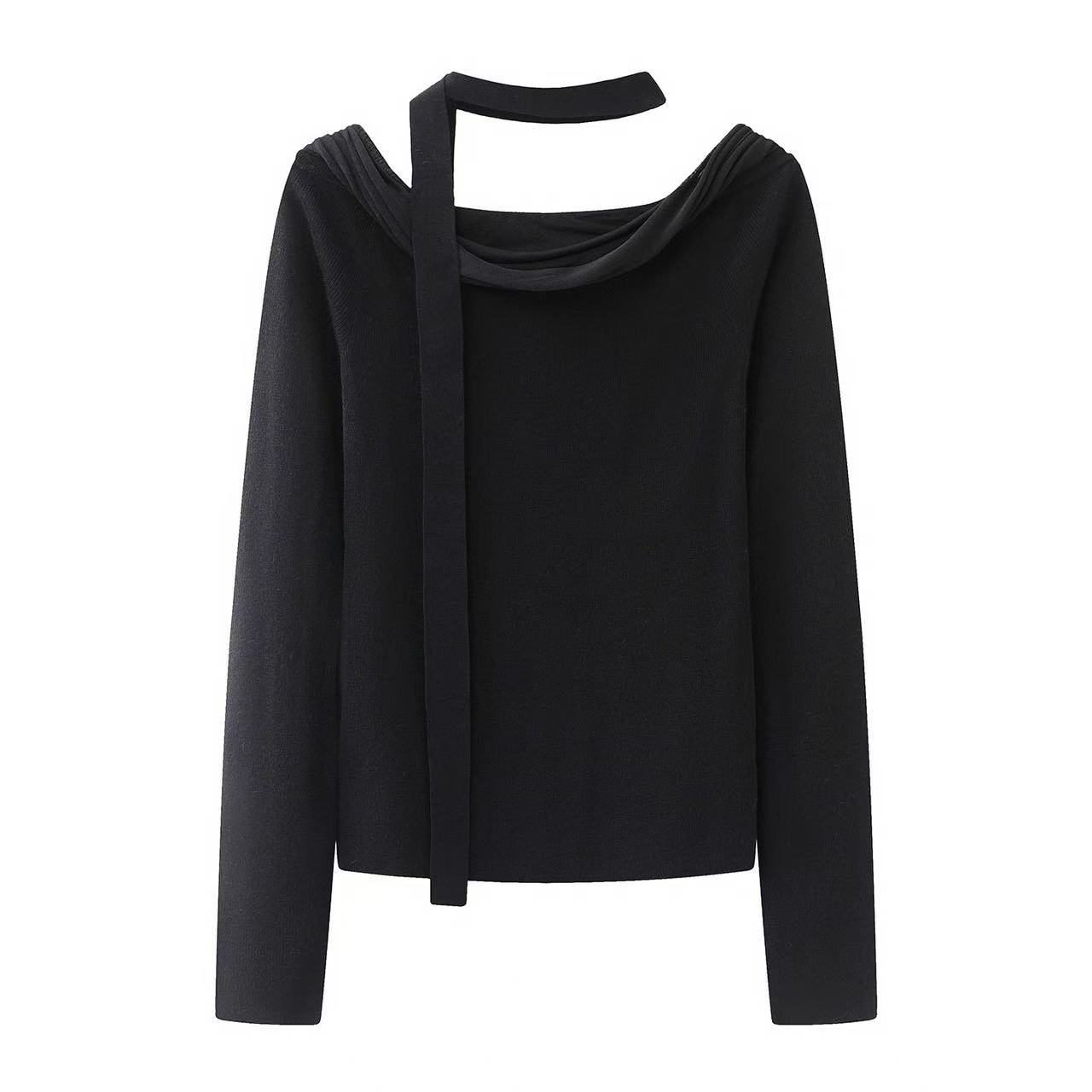 【商场同款】2025冬季新款黑色飘带高领羊毛打底衫针织衫毛衣女4131