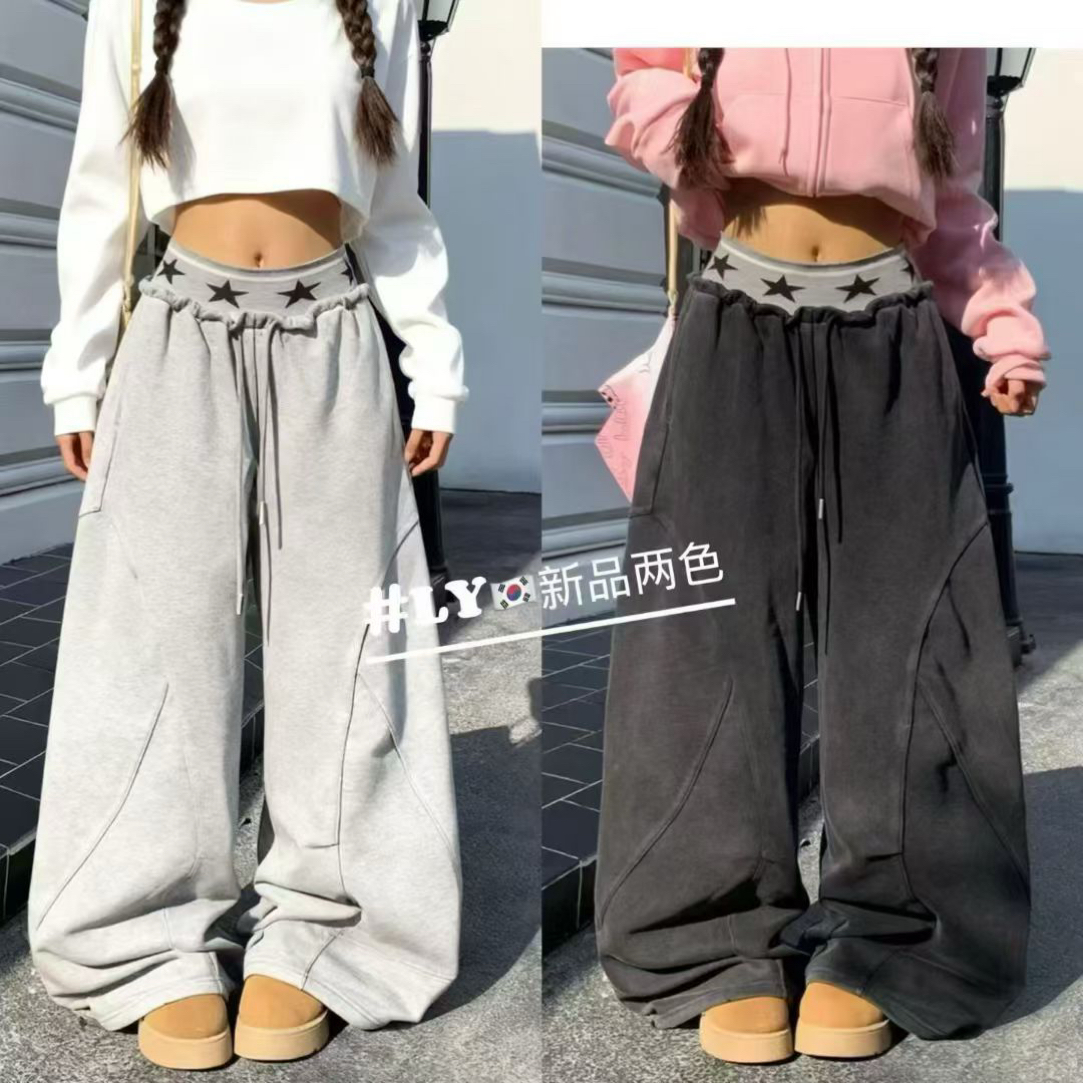 原创小众设计扎染阔腿弯刀休闲裤宽松直筒街头嘻哈时尚长裤