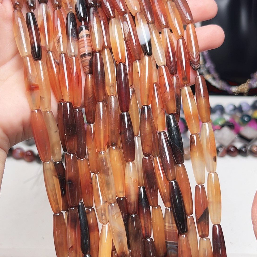 玛瑙/玉髓未镶嵌珠宝半成品c214 6.6m 秋日天珠一条