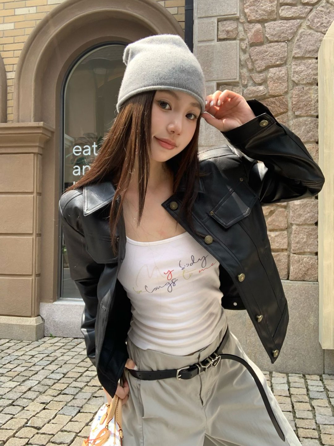 番茄妹妹【品质版】超帅黑色皮衣中短款翻领外套高级感铆钉上衣女