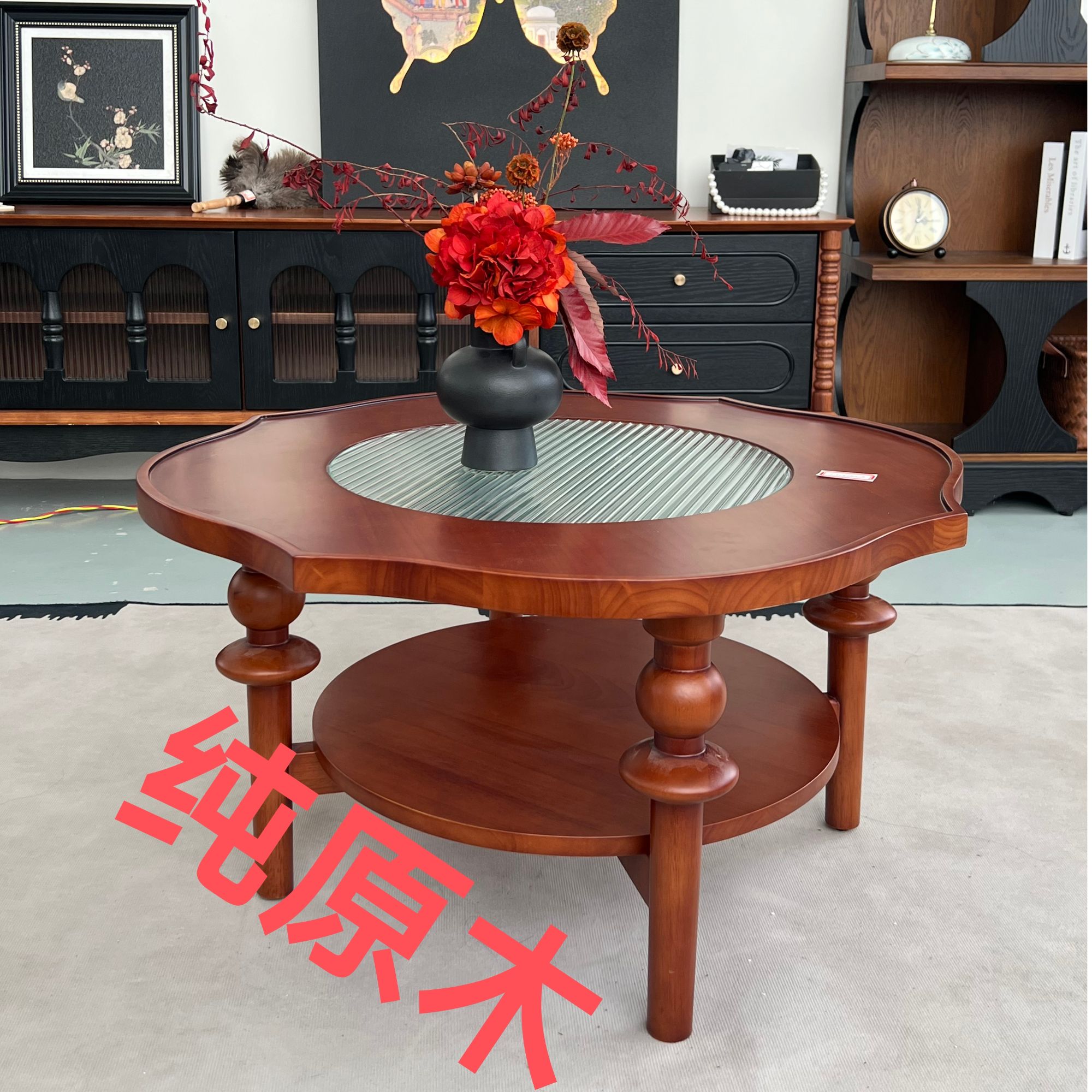 【花瓣茶几】法式小茶几圆形实木美式复古创意中古客厅家用茶几