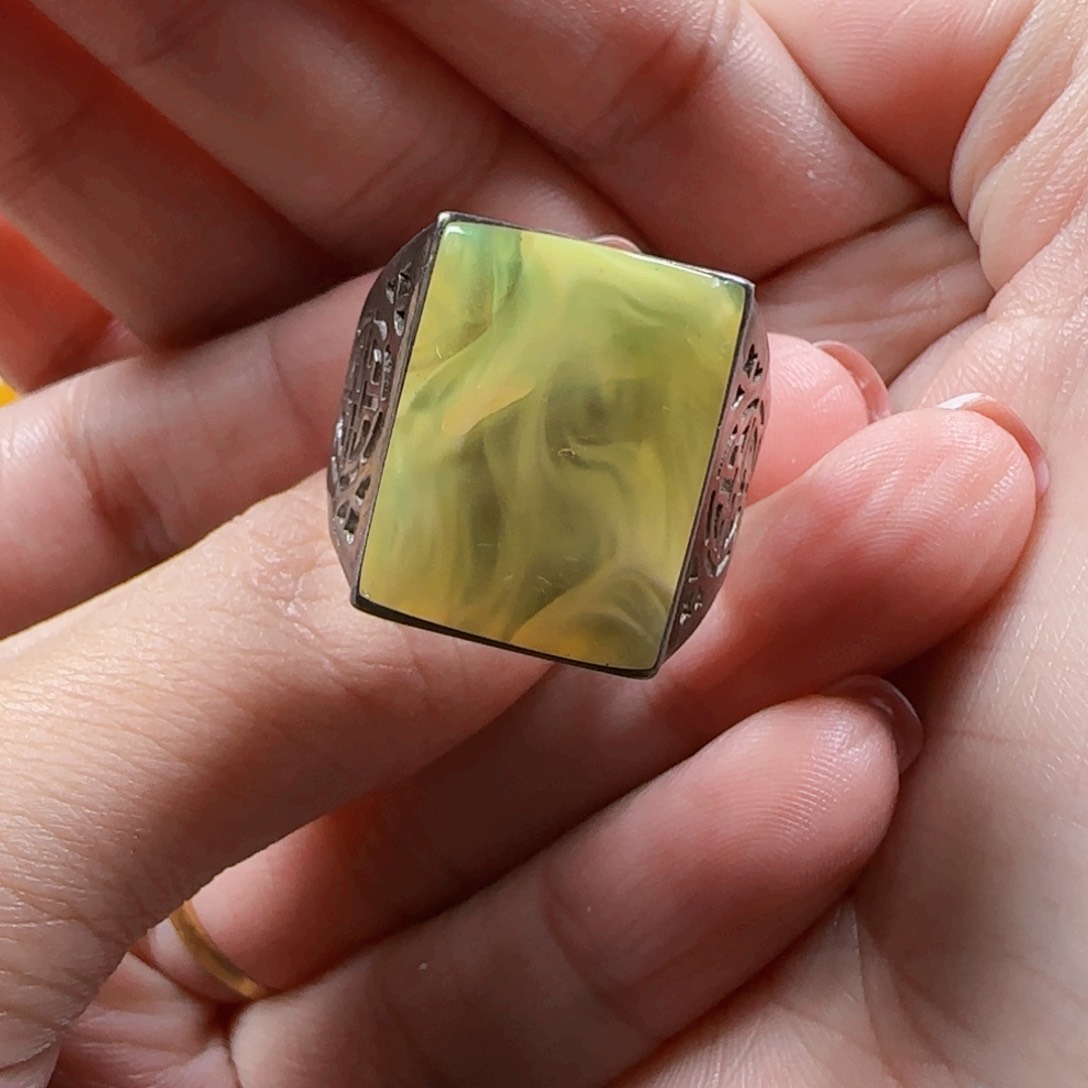 未镶嵌蜜蜡裸石S***k妖孽蜜蜡戒指