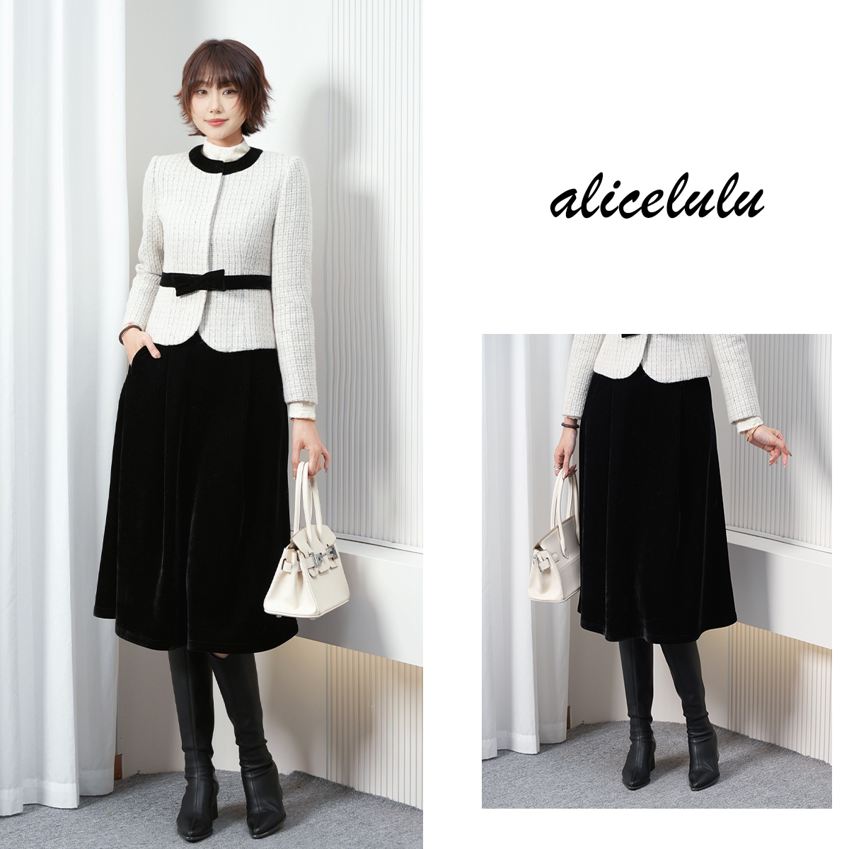 alicelulu 黑钥匙.丝绒感半身裙质感时尚达人 S622899E