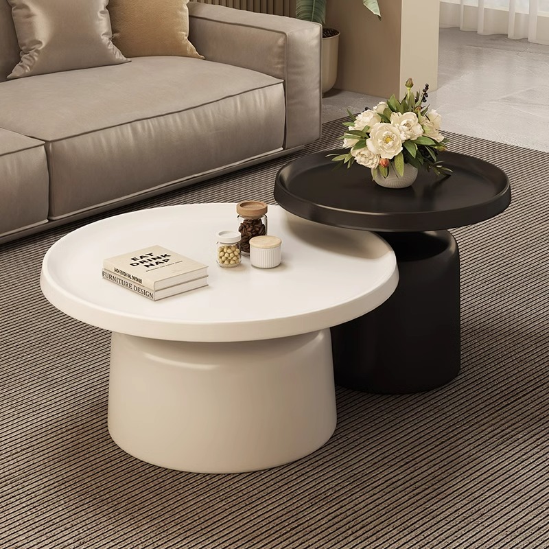 【尤曼泉】大小圆形碳素钢黑白配茶几