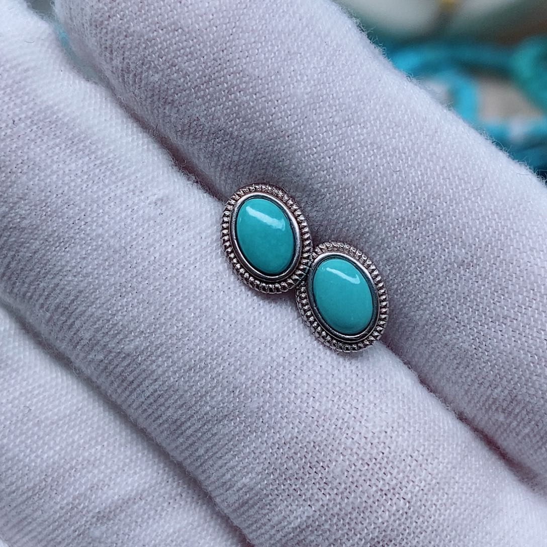 绿松石耳饰银S925镶嵌