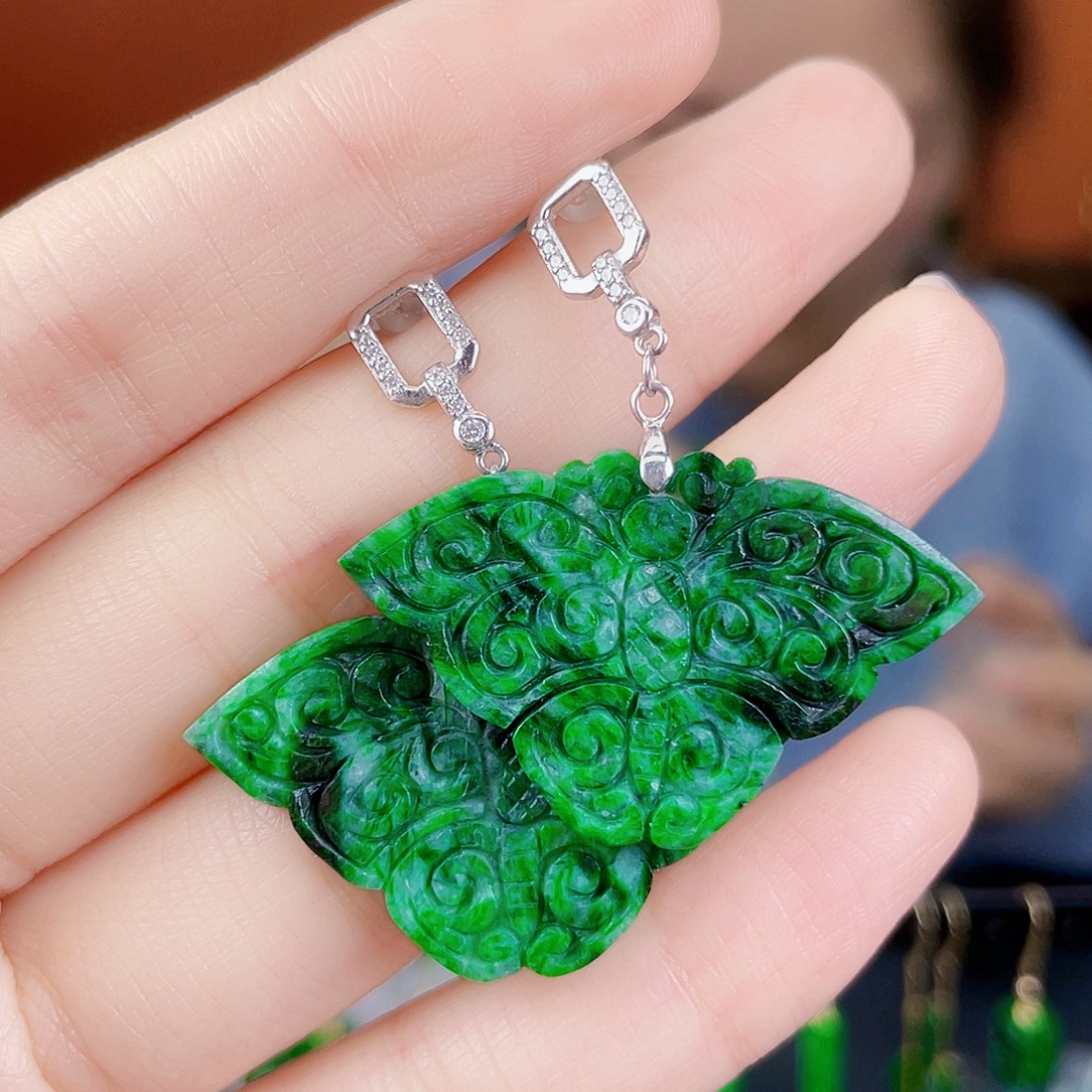 翡翠银S925镶嵌耳饰