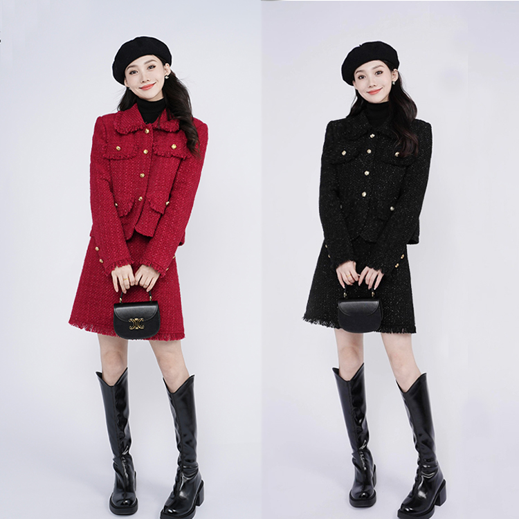 【圆圆】小香风充绒套装裙女新款穿搭减龄时尚洋气时尚裙子两件