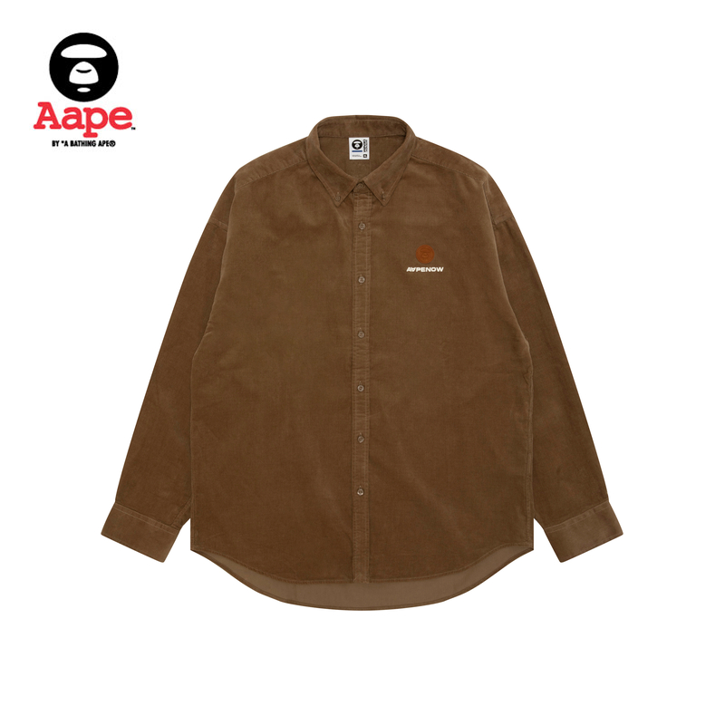 Aape旗舰店男装25秋冬小标徽章条绒纯色简约翻领长袖衬衫8542XXP