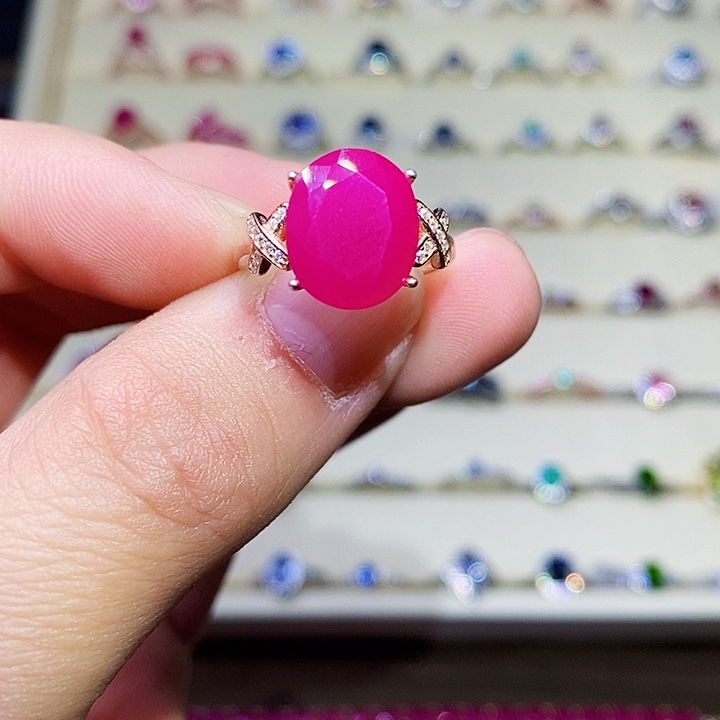 红宝石戒指银S925镶嵌丫**.