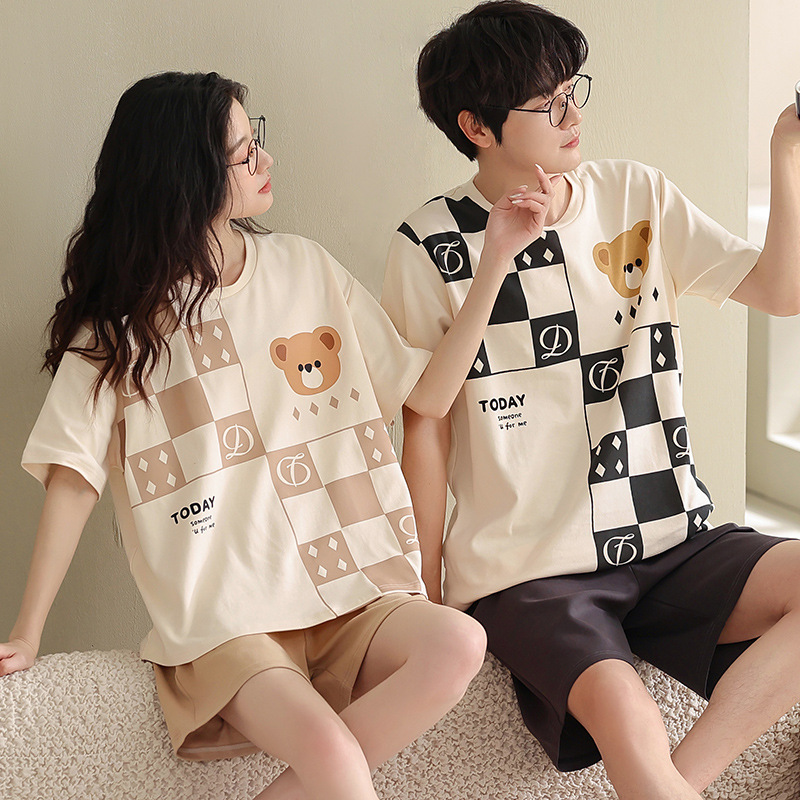 潮流情侣装夏装小熊短袖T恤男夏季套装2024新款潮流网红34