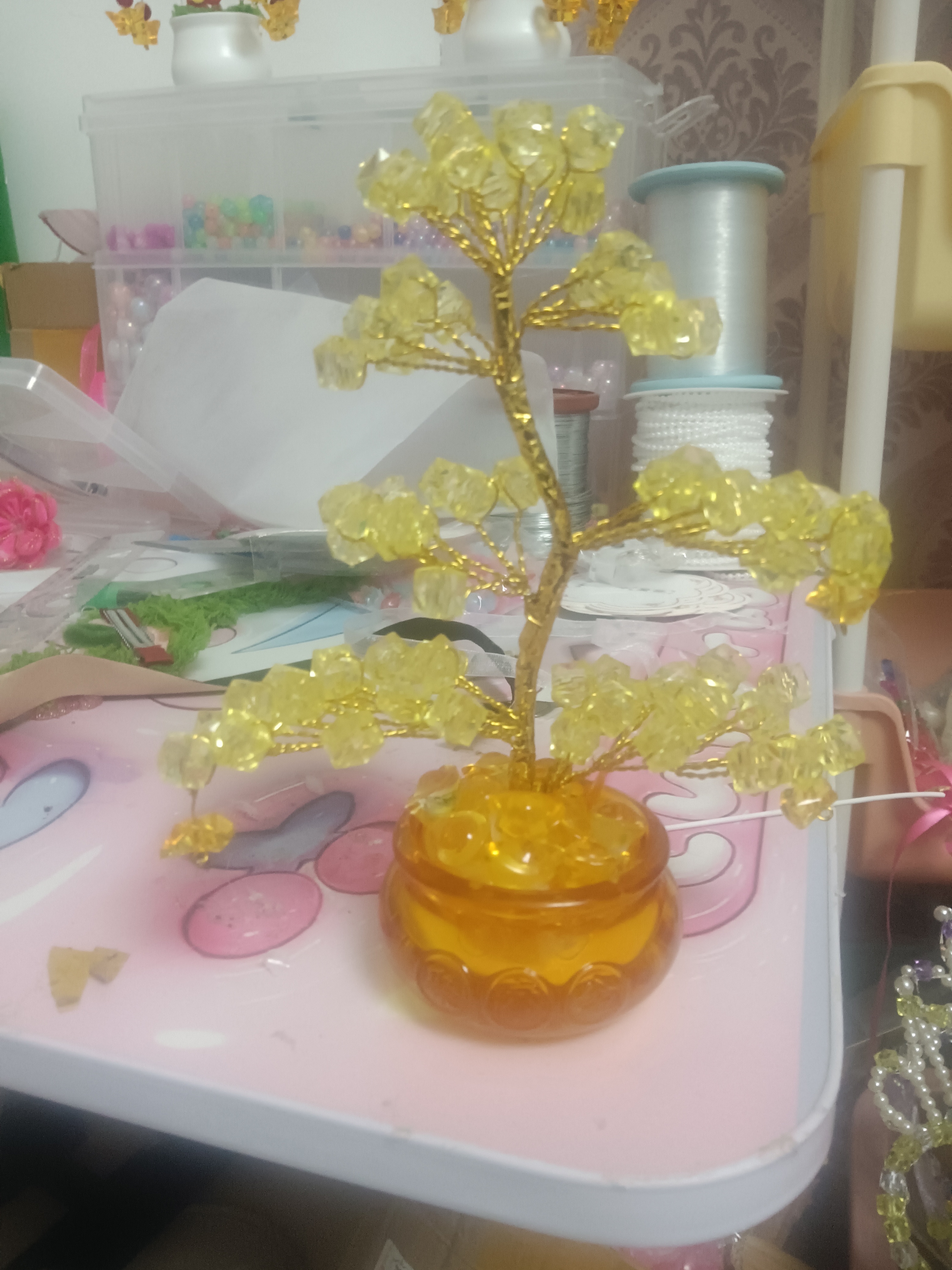 黄水晶招财发财树酒柜客厅玄关装饰品创意礼物摆件