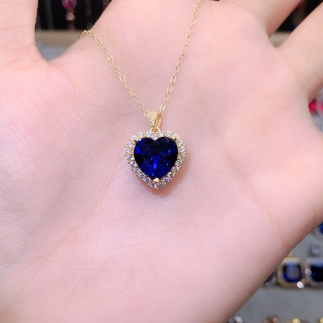 蓝宝石颈饰银S925镶嵌金