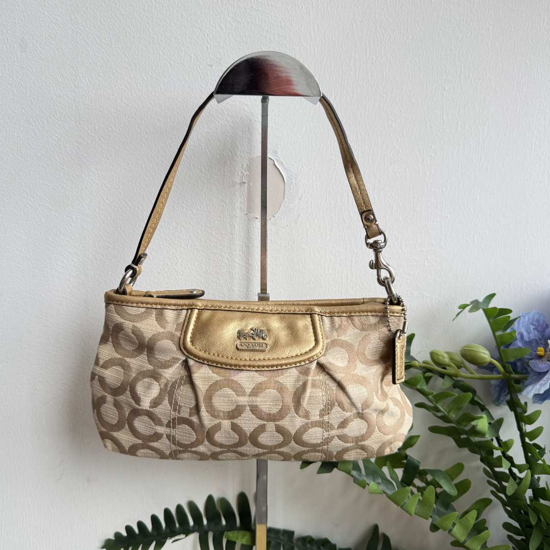 95新 COACH/蔻驰 中古老花香槟色小拎包腋下手提包071