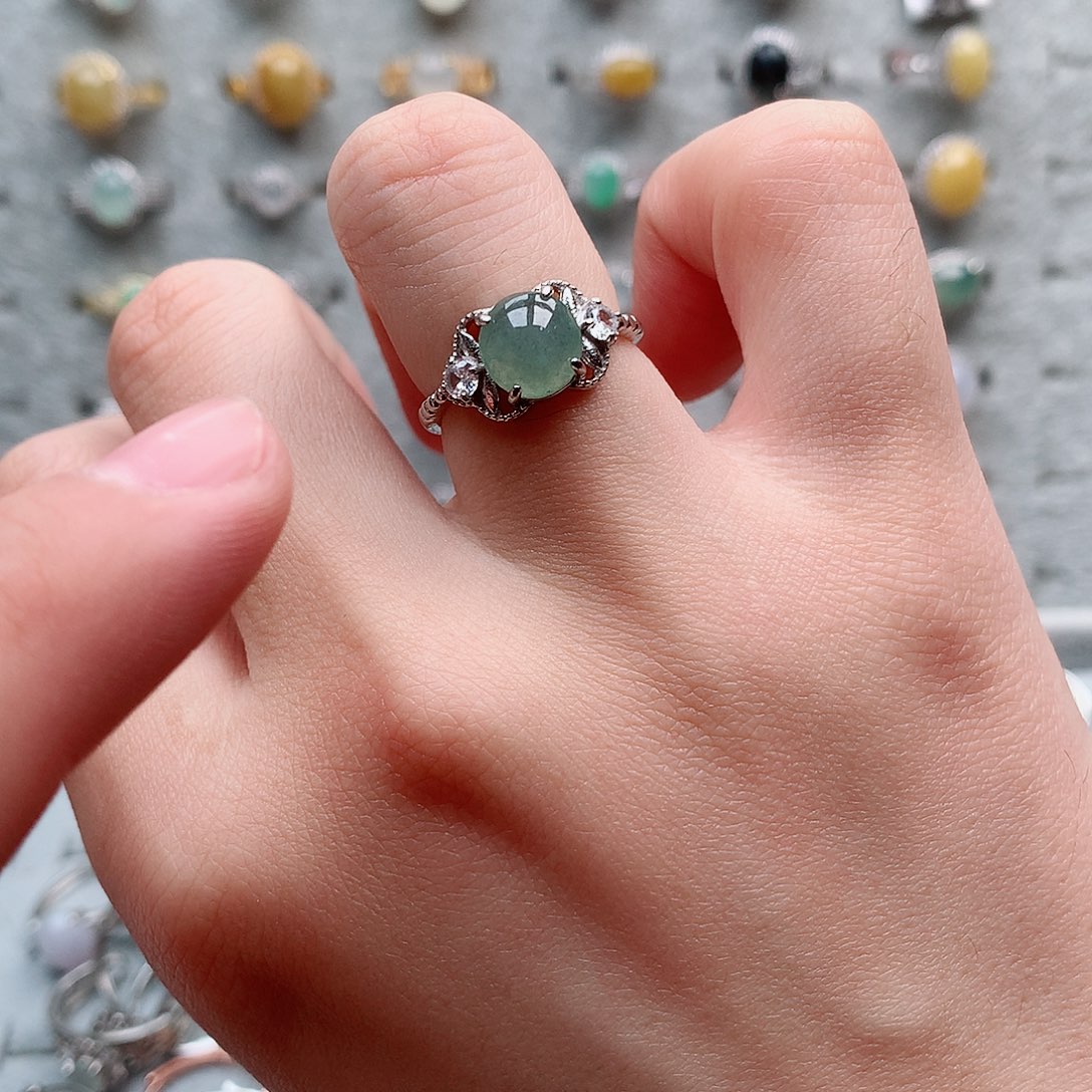 翡翠戒指银S925镶嵌0214