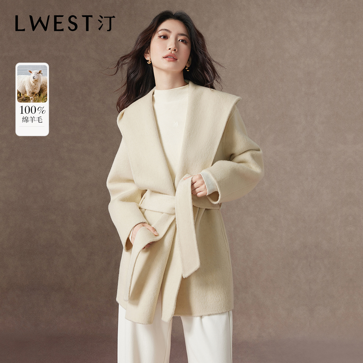 朗文斯汀2025冬季新款法式收腰连帽毛呢外套DTYJ5508D07033