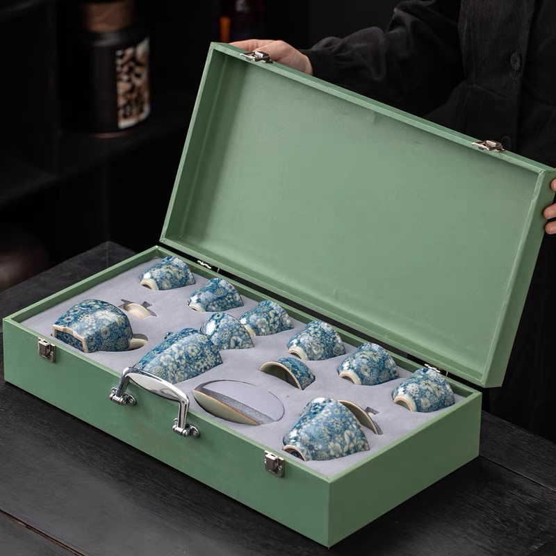 A-73(礼盒装)仿古老陶泥青花釉下冰裂开片可养