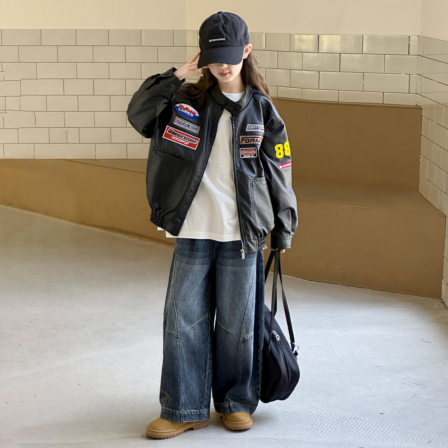 女孩儿中大童皮衣2025立领韩版常规春秋C类皮衣夹克拉链衫酷风