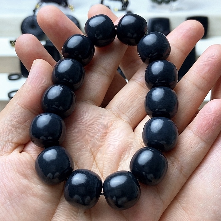 和田玉（墨玉）未镶嵌颈饰卡16老型手串莫兰迪灰