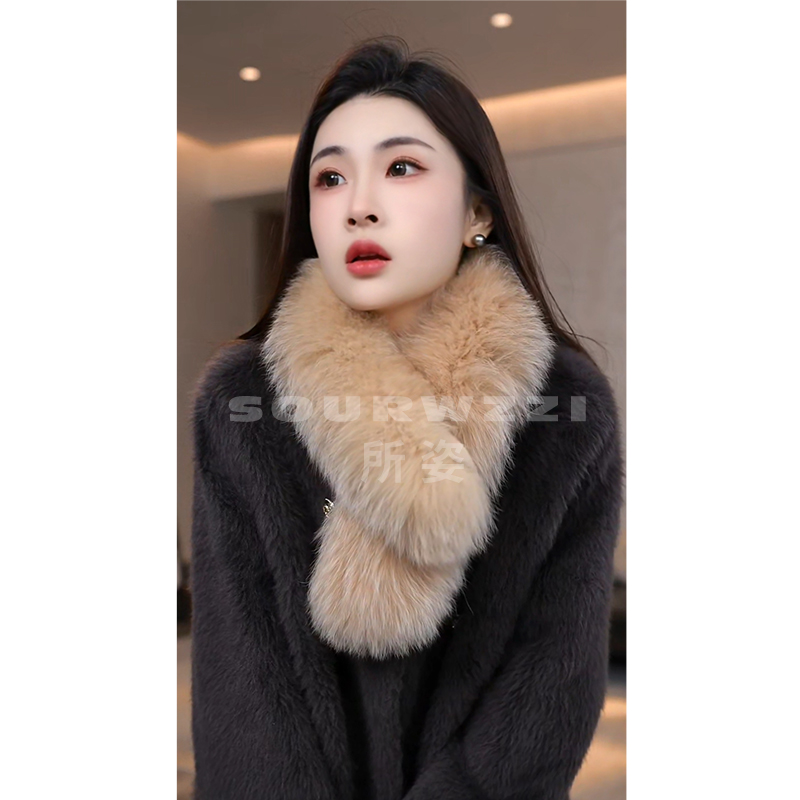 SOURWZZI/所姿新款冬季狐狸毛拼獭兔休闲女士围巾SZ-S57001
