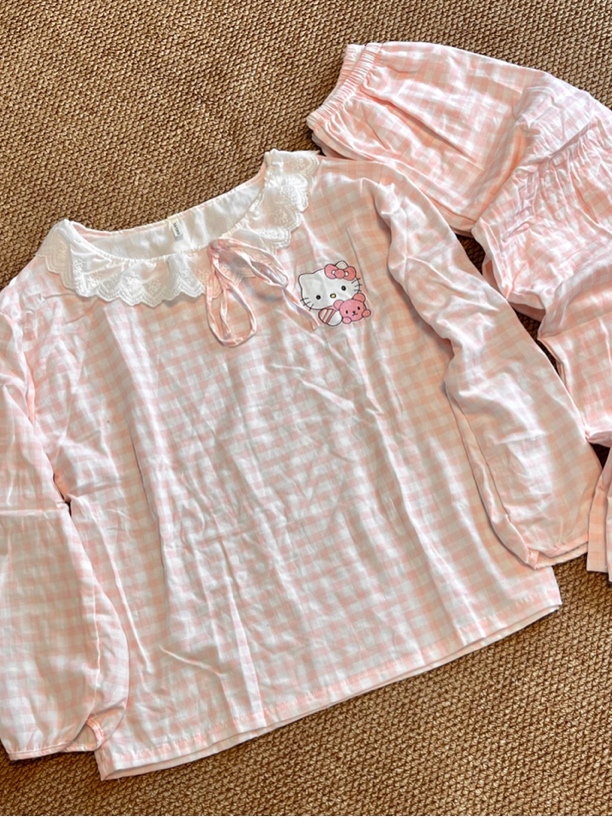 甜美风娃娃领KT猫家居服套装2025春季新款长袖棉睡衣女外穿秋