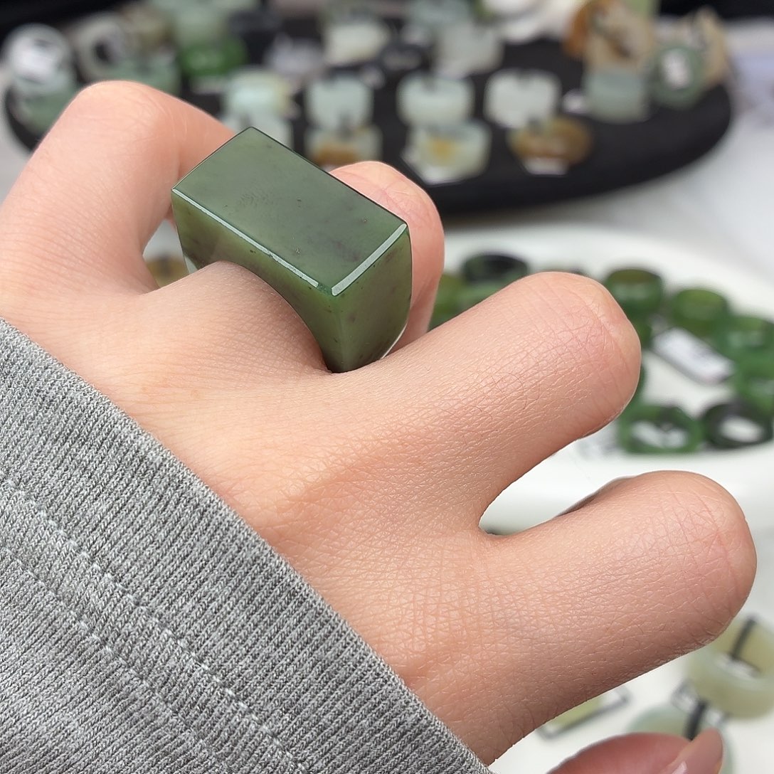 和田玉未镶嵌戒指S114碧玉马鞍17.5