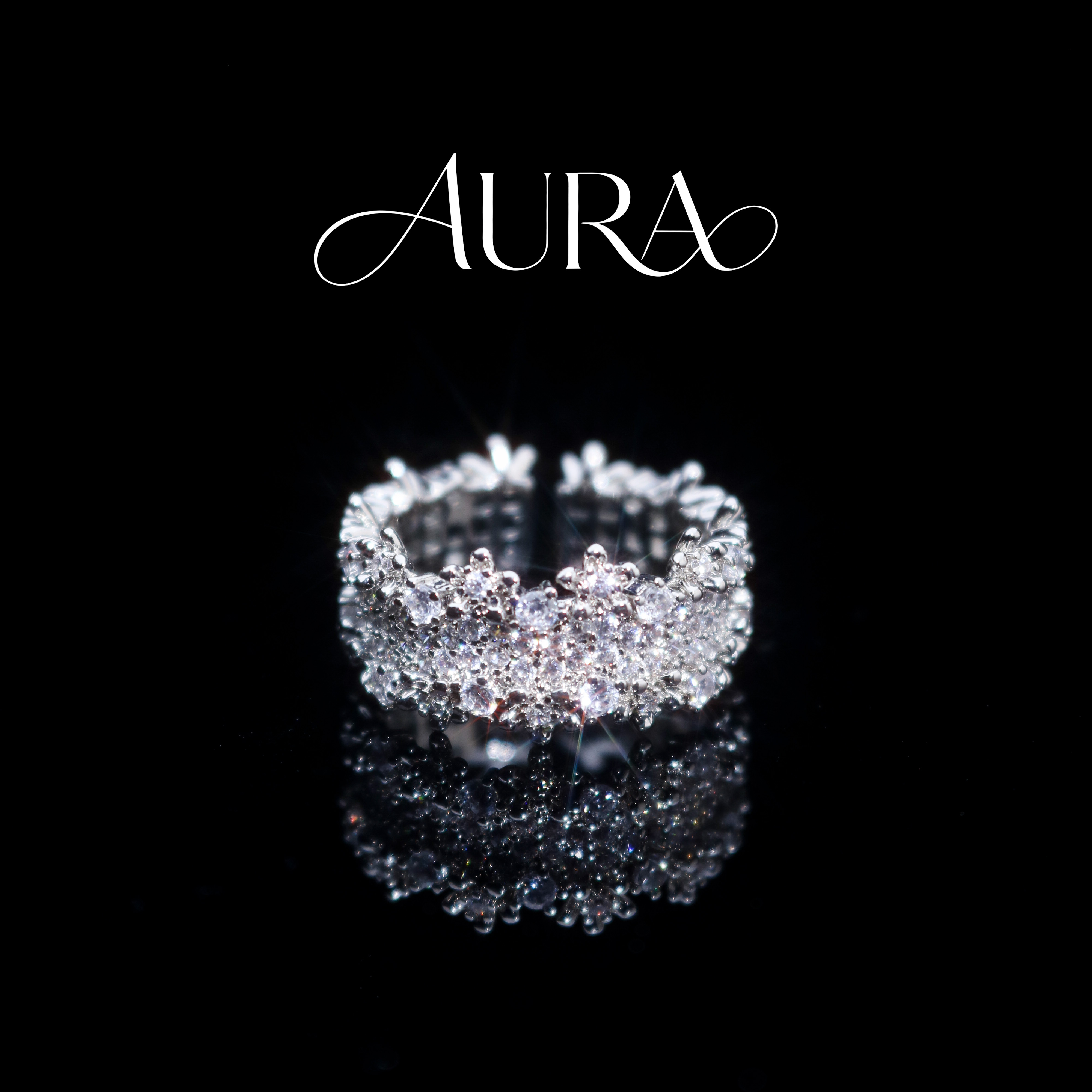 铜合金锆石戒指 AURA闪锆满天星气质轻奢戒指百搭通勤小众开口戒