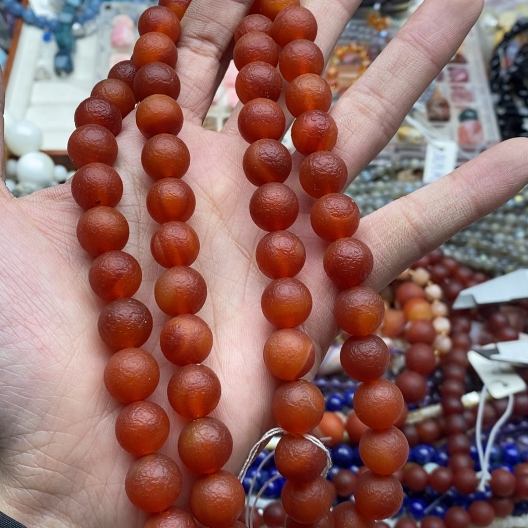 玛瑙/玉髓未镶嵌珠宝半成品一条天然12mm橘皮红玛瑙圆珠