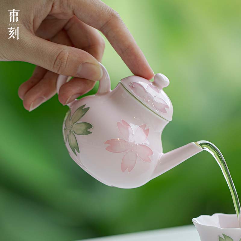 束刻日式有田烧粉色樱花茶壶陶瓷釉下彩泡茶思亭壶带过滤不烫手