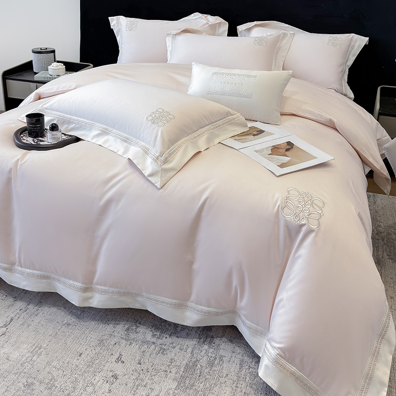 【伊芙琳】轻奢A类母婴级长绒棉全棉四件套纯色被套高级感床上用品