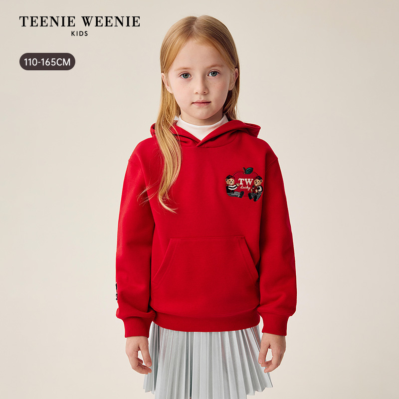 TeenieWeenie Kids小熊童装男女童加绒袋鼠兜连帽卫衣TKMW265186I