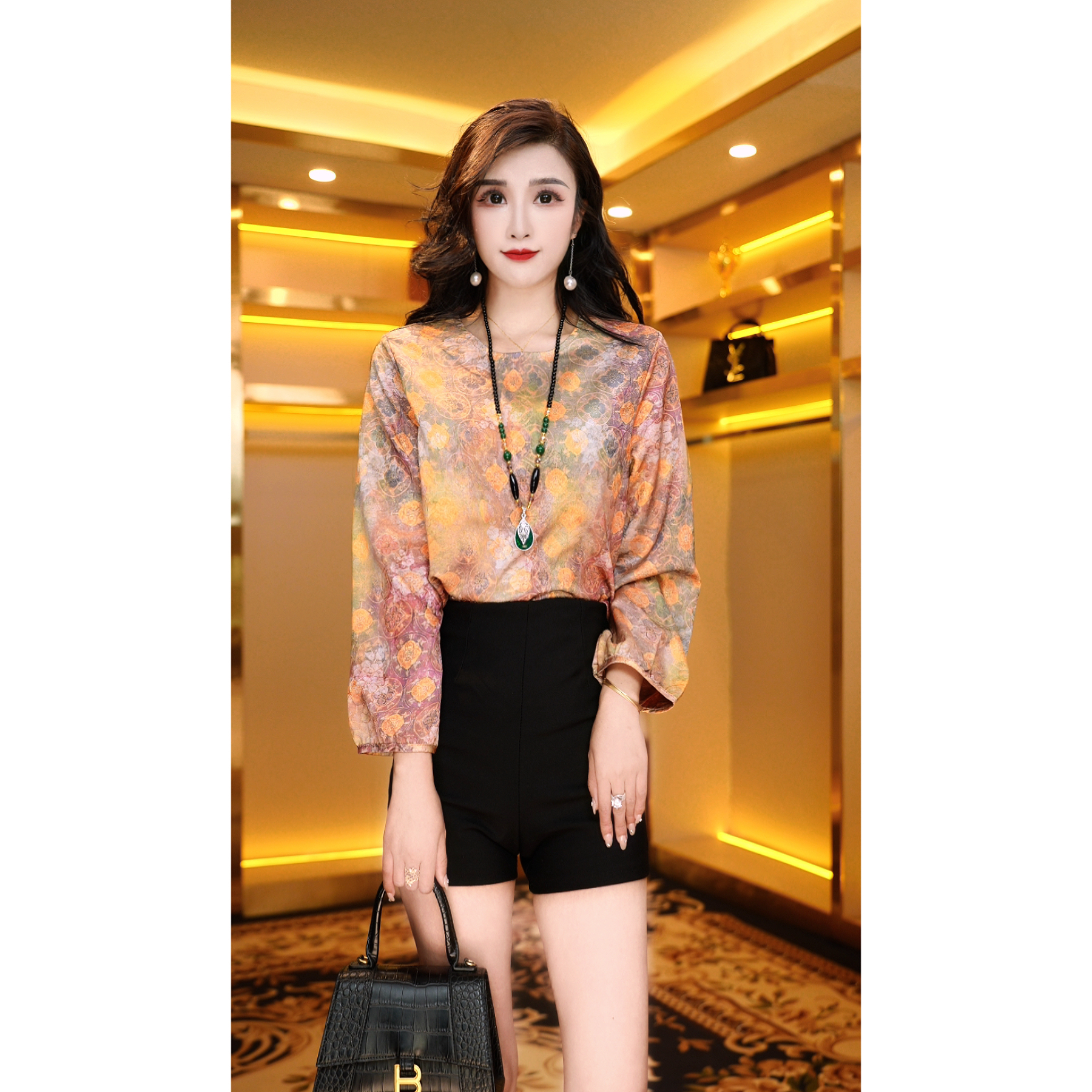 L3001-3新款有钱花中高端气质小衫上衣