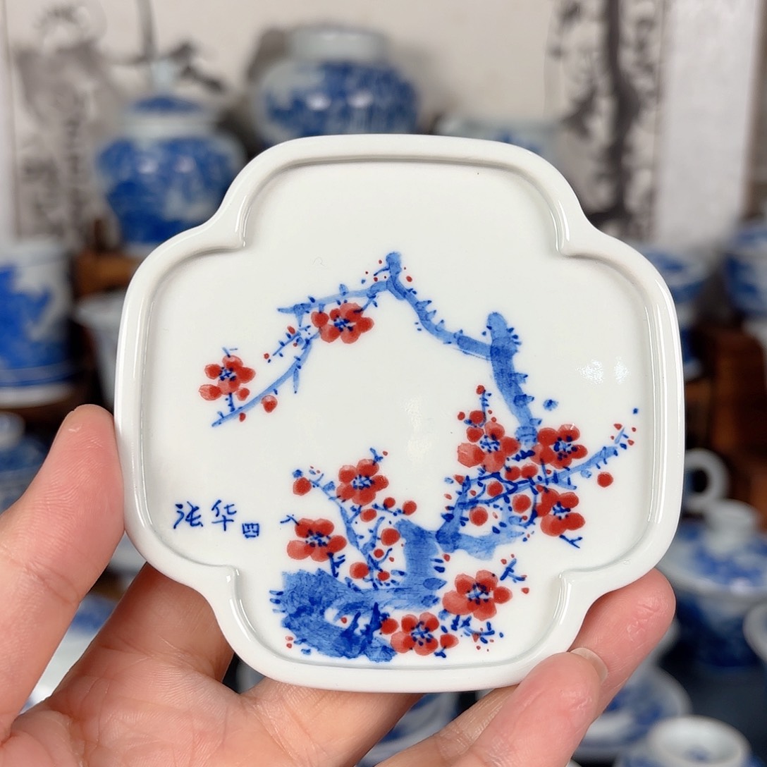 杯青花瓷器手绘作品杯垫