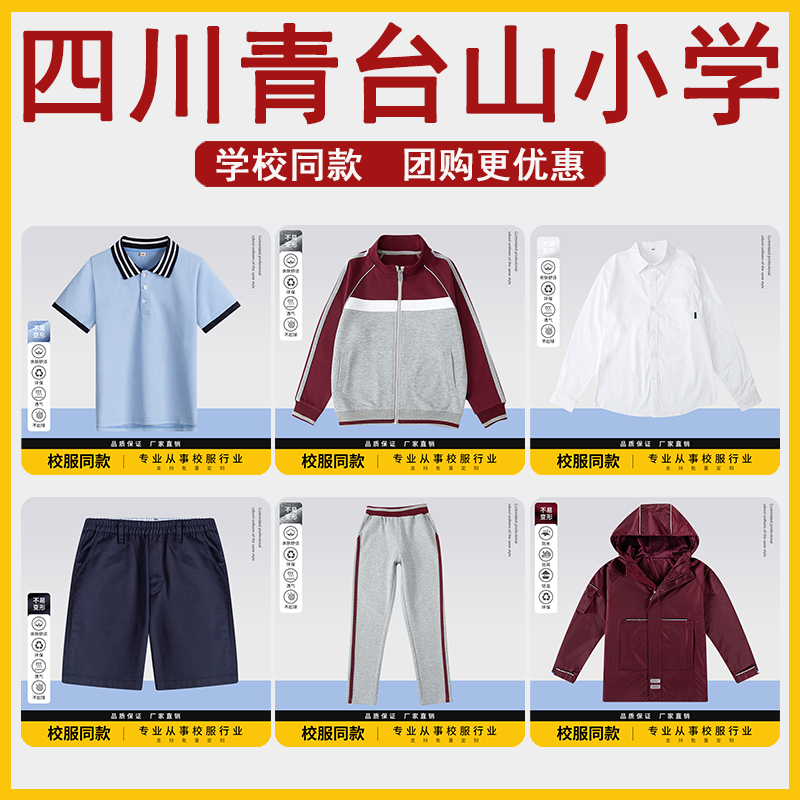 四川青台山小学校服男女童班服T恤棒球服套装长袖衬衫短裤冲锋服