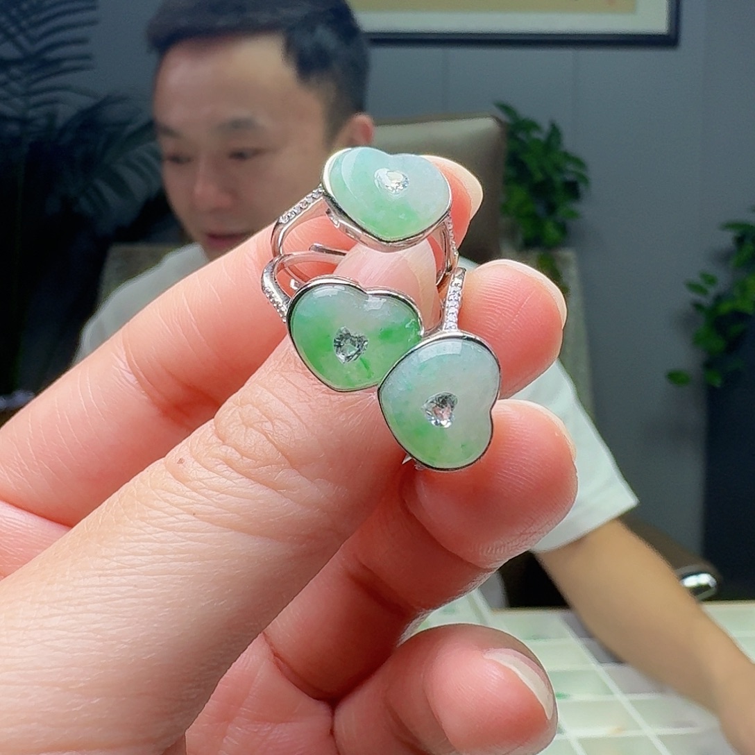 翡翠银S925镶嵌戒指多样性发货其一