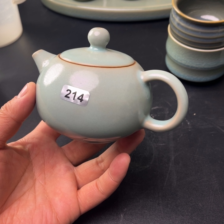 摆件西施壶原矿仿古天青