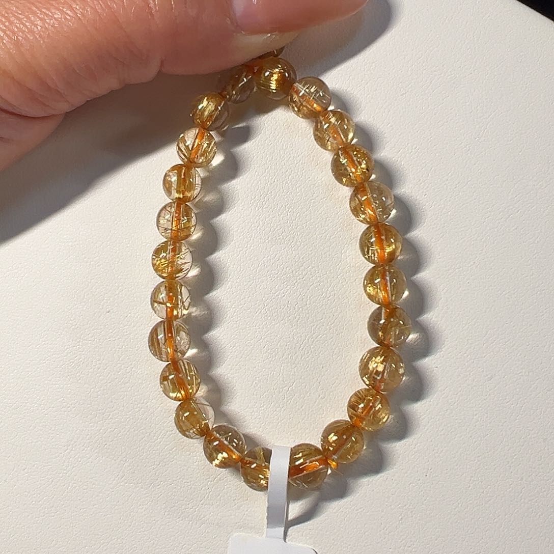 发晶手串未镶嵌天然巴西钛晶7mm顺发透体单圈手串