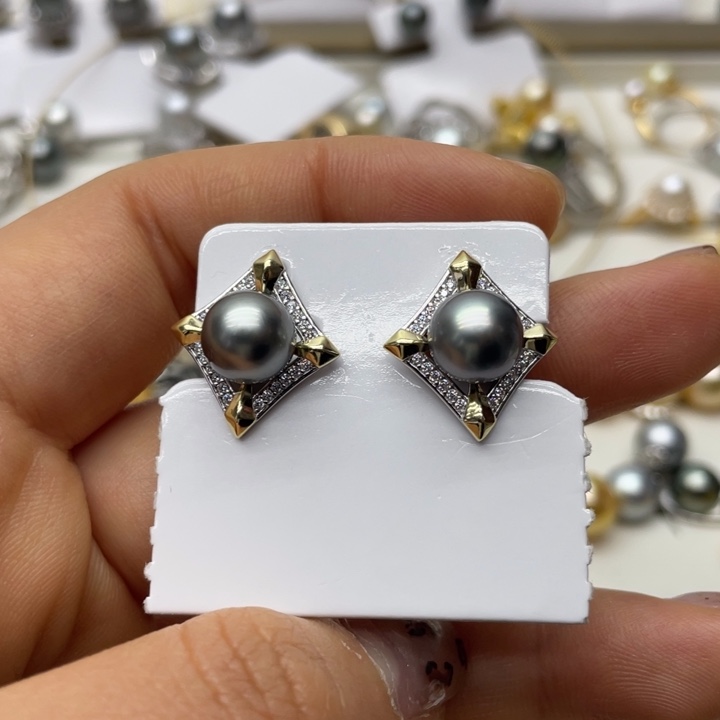 海水珍珠耳饰银S925镶嵌