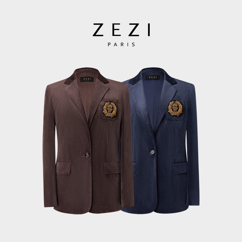 ZEZI【常春藤西装】徽章宽肩三口袋设计商务通勤休闲西装时尚轻奢女