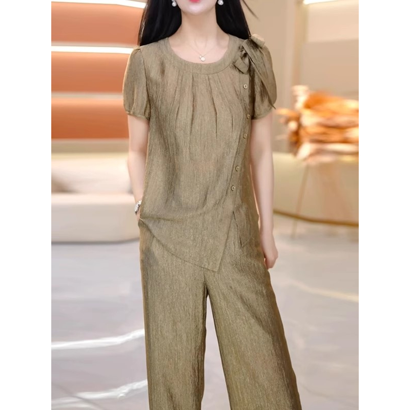 M0990 夏装两件套2025年时尚新款中国风休闲气质显瘦轻奢妈妈装女