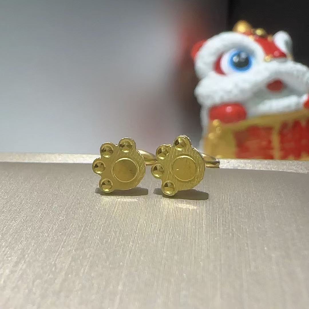 5G足金999耳钉小猫爪