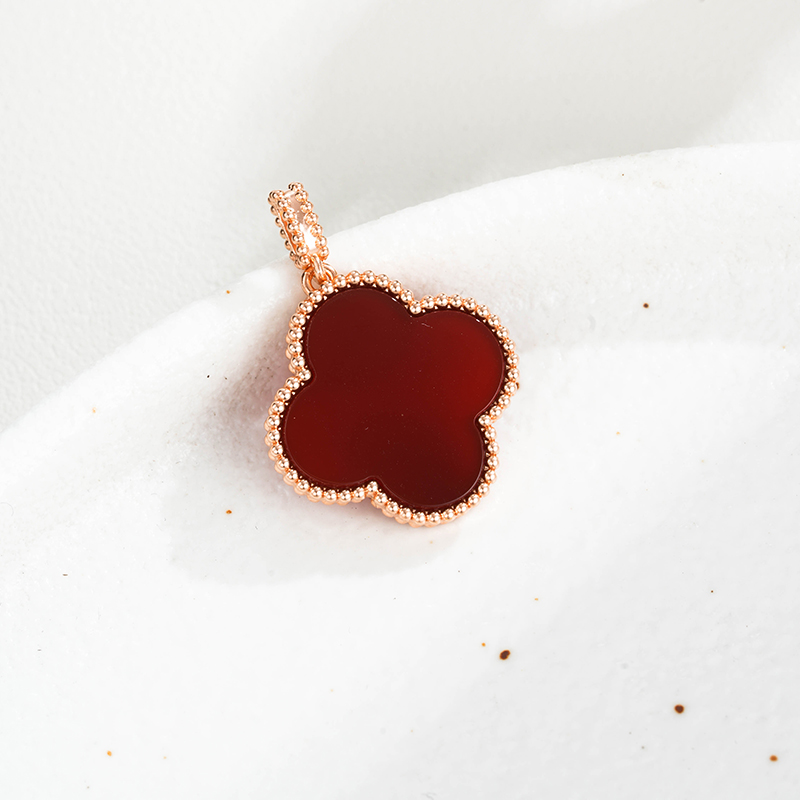 18K金 红玛瑙花草吊坠（不含链）